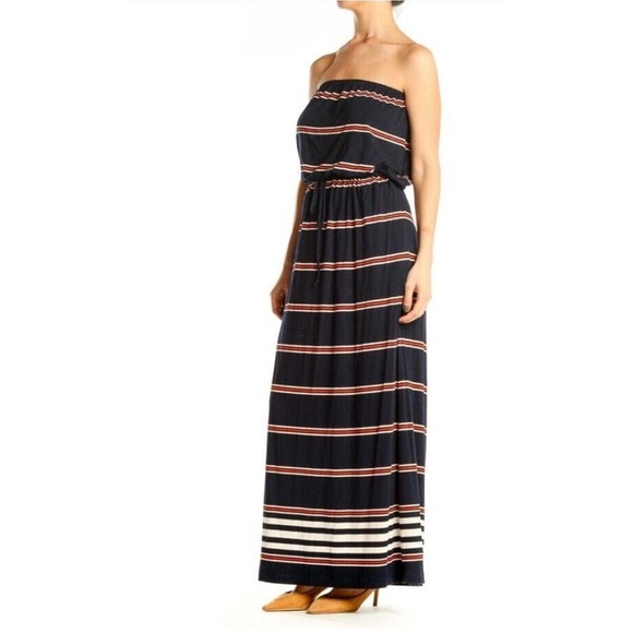 J. Crew Navy Blue Red Striped Strapless Elastic Maxi Dress Women’s Size XS - Picture 1 of 7